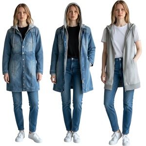 bebe NWT 3-in-1 Denim Trench Coat w/ Removable Hoodie Small
